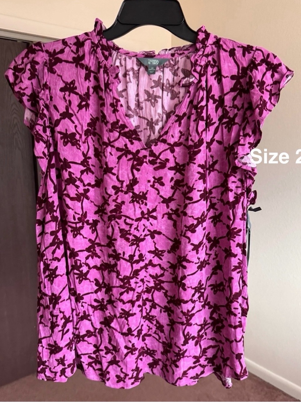 Terra & Sky Women's Plus Size Flutter Sleeve Blouse, 2X
